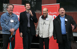 Die Initiatoren der Bahnfahrt: Wolfgang Jörg (links), Thomas Eiskirch, Prof. Dr. Rainer Bovermann und Thomas Stotko.